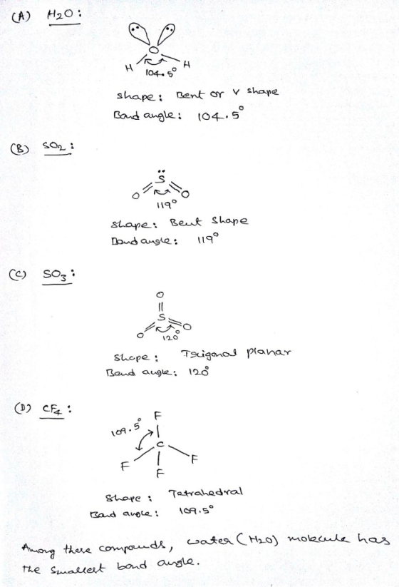(A) H2O ん , H 104.5 shape Rent or v shane Band 2: (04.5 l19 Da d an.se : t19。 12.0 Stuope : 10A gthope Tetrahedral