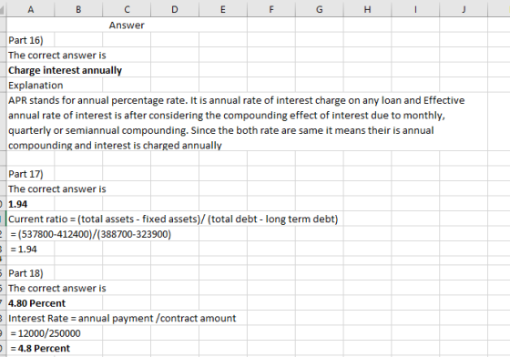 A B C D E F G H I J Answer Part 16) The correct answer is Charge interest annually Explanation APR stands for annual percenta