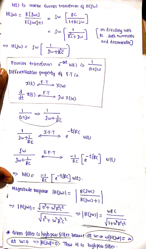 TRCj on diVicin th and denennrotor Fourier transf t ult) s Diffeicntiatton property Tis dt atj RC utb) RC u) Rce RC Rce WR C
