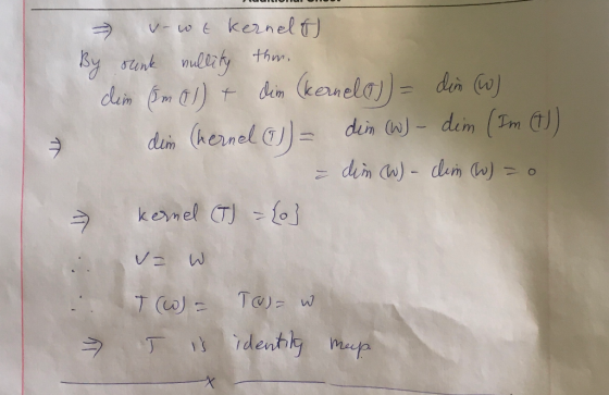 - w-wt kernelf By sunk nullity then dem Imal) + dim (kernela)) = dim (W) dem Chernel I)) = dim (W) - dim (Im (A)) din (W) - d