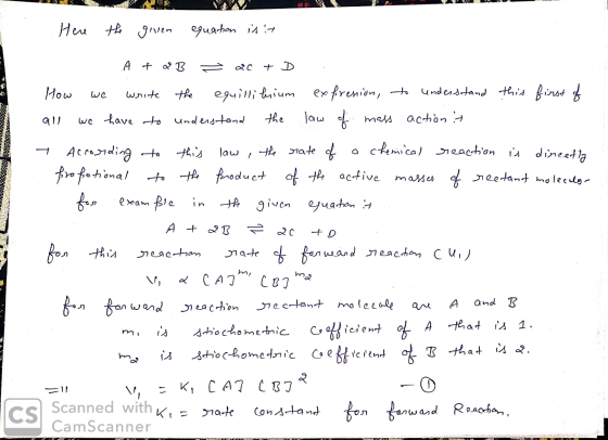 Here the given Iven equation is it 1 exa A + B = 20 + D . How we write the equillibrium expression, to understand this first