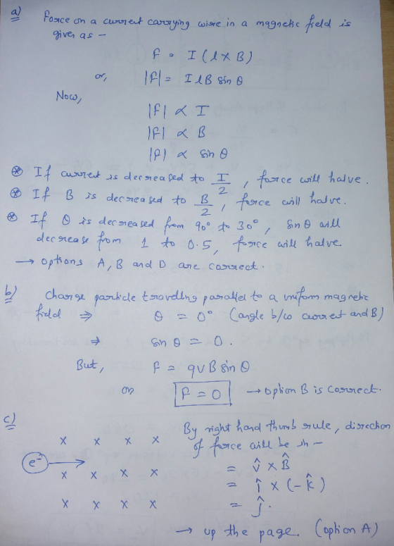 Poace held ce cm a curnent carorying wisre in a magnehc give, as- I (XB) Noco, FI B If Curret s dersnea fed to farce curilt t