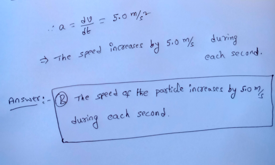 5.0 m/s 5.0 m during each second The speed nceases b Answer: The speed ar the pastidle increasec by o ns each second dusing