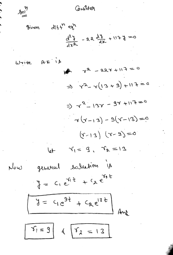 W Tag Consider given ubo uffir hyP -2ady de +1177 = da d22 atium AE is 82 228+117=o => ra_r(13+9) +117 = 0 138 - gr +117=0 76