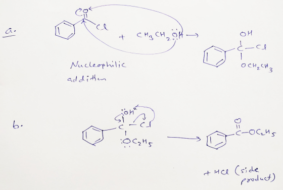 + CH3 CH2OH OH Ć-ce OCH₂ CH3 other como L 02- Nucleophilic addition b. c-OCHS T ocats the (side product)