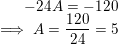 \small -24A=-120\\ \implies A=\frac{120}{24}=5