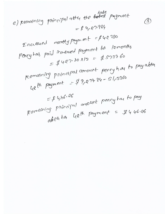 cta e) ramarofng principl a the Pajmant Kematnirg prineifal amount pentyhay to pry a Geth payment ninci Ramainig Phireiount p