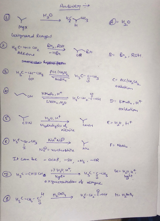 Answer → HO 3 A HO H max Grignard Reagent B, ROH Hz C-1= CH₂ Alkene - Her sambo histoform H₂-CH-CH₂ pee (422 OH NaBHy -ber OR