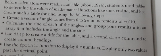 Before calculators were readily available (about 1974), students used tables to determine the values of mathematical function