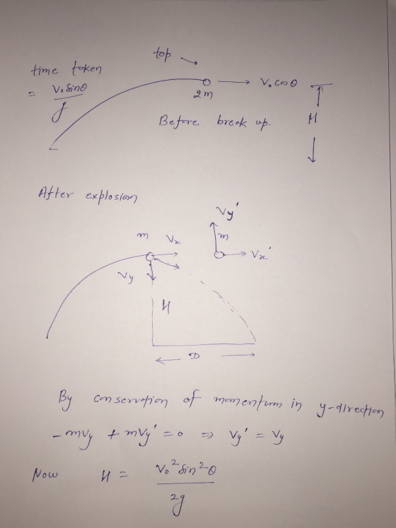 top time token 7 Before brek up V.Sing -7 И After explosion vy И By Cm serveionot me enum in y-directien >V =Vy Vo din2-0 No
