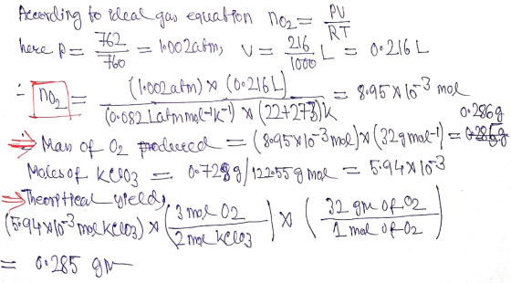 According to ideal gas equation no2 = fu herce p= 72 = 1002a6m; v= 26 = 0.216 L - nom – (1•002 afm) x (002164) (0.082 Laimm