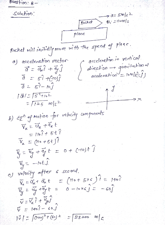 duegt0n: 8 lane Rockel koht İnjhdtr more wit6.the speed ef Plane a) aceelerafon veetor b) ćİhef Motion-Ft, r velocity components