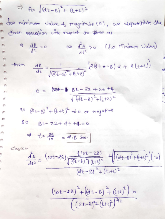 Az t- +2) Jor minimam Jal matde CA), ePuatan ith mapet oime we iuen dA do ininum Ualue) _ A O et-) Rltt ther dt 2 Qt-8 + (t+2