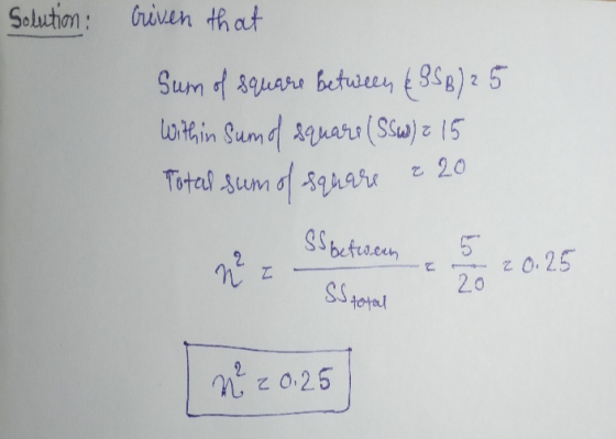 Solution: criven that Sum of square between & 956) 25 Within Sum of square (SSW) = 15 220 Total sum of square SS betereen n?