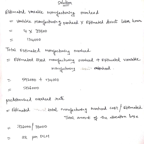 solution Estimated variable manufacturing overhead - variable manufacturing overhead & Estimated direct Labor hour 4 X 33500