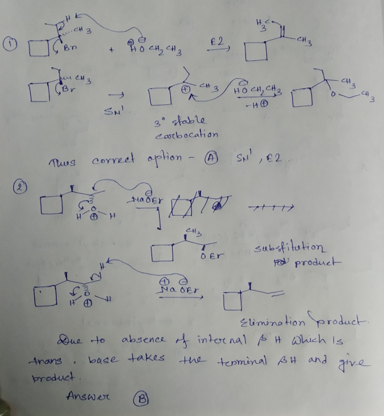 HC uu CH3 CH3 HO SM 3° stable carbocation correct option - ② Sal , #2 Thuis substitution pod product Elimination product. abs