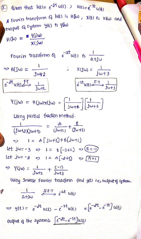 Given thot ht) eJt out puct system yl) rs you at Jwt3 jut using pauttal fraction method using Invese Fourier transprm find gt