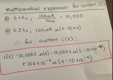 Mathematical expression for current ilt) = 10,000 @ tato, 100MA lons @tato, 100uA ult-10ns) i for current ilt): ilt) = 10,000