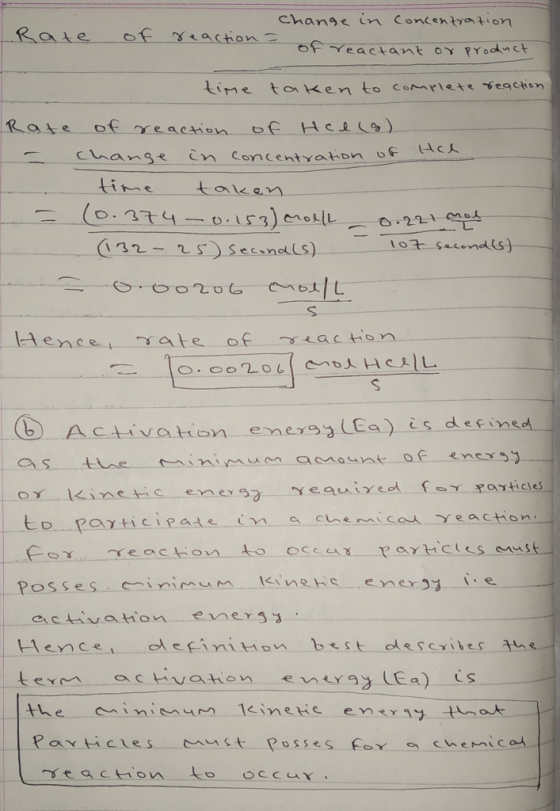 Rate of Change in concentration reaction = of reactant or product time taken to complete reaction Rate of reaction of Hello)
