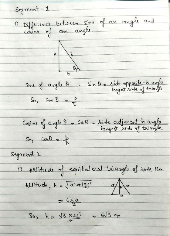 Segment - 1 1) Difference betworen Sme of angle. an angle and P th b Sime of angle o Sino side opposite to angle longest sid