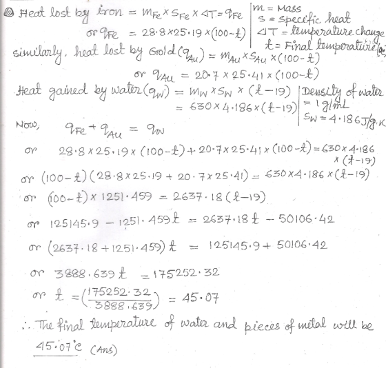 m Mass ioron Heat lost MFEX SFeX 4T Fe 28.8 x25.19 x (100-£)4T-erature.chauge by6rol d (u) SE specific haat = Final femporati