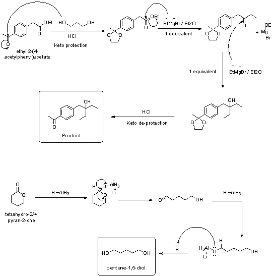 но OEt OH EtMgBr Et20 OE Mg 1 equivalent НCI Br Keto protection ethyl 2-(4 acetylpheny Dacetate 1 equivalent EtMgBr Et20 OH O