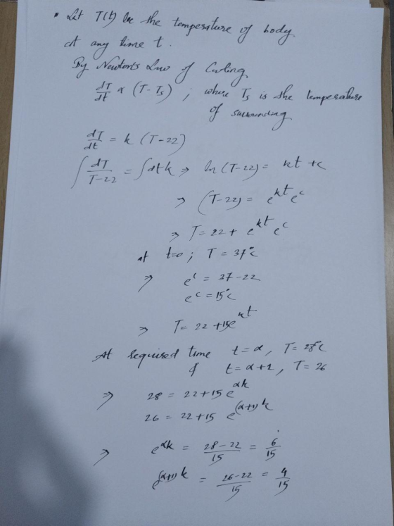 Let Tch be the temperature of body cit time t. any By Newtons Lw f Cwling 11 (T-Ts) where Is is the temperature of surroundin