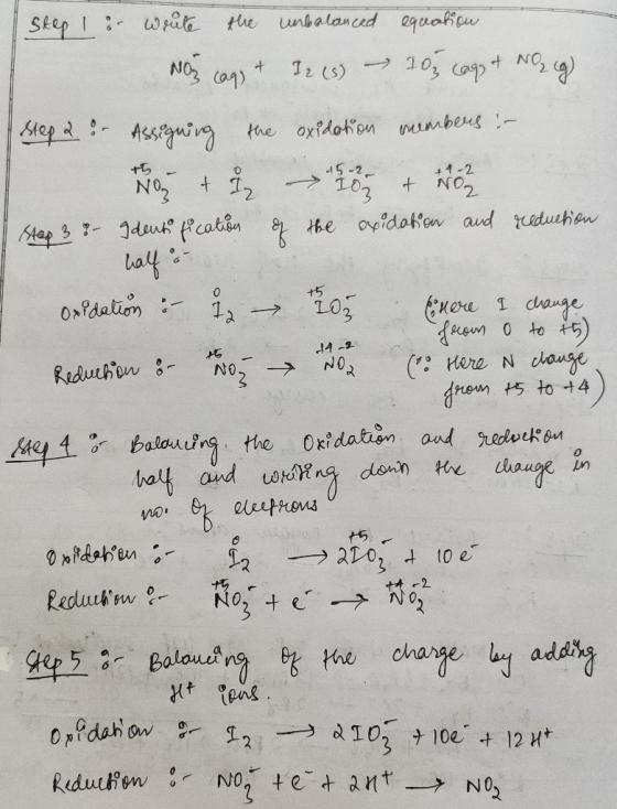 Step 1 ir weute the No cag) + unbalanced I2 (3) – equation 10 cags & NO2 (g) I change Step & or Assigning the oxidation numbe