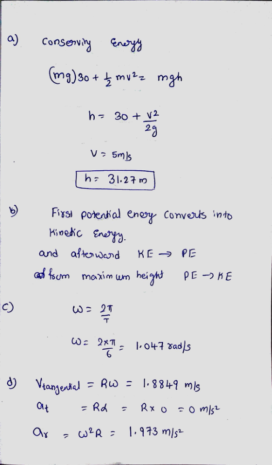 Consenvi ing e 2 20 V - 5mls h 31.27 m and aftewed KE - PE om maxim wm hei ghd pEE C) 6