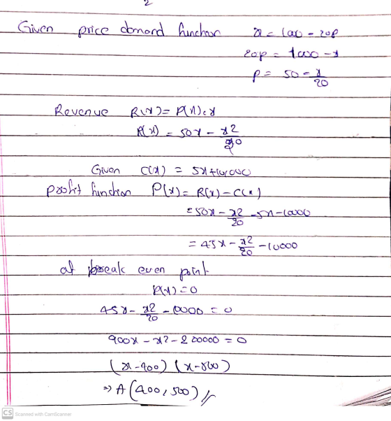 Given price domond hinchon جدا . نك) -2 ropa two- p = soci 20 Revenue RW = Plneo sor-x2 ပဲ Given cca = 534 Forovo poolt hinct
