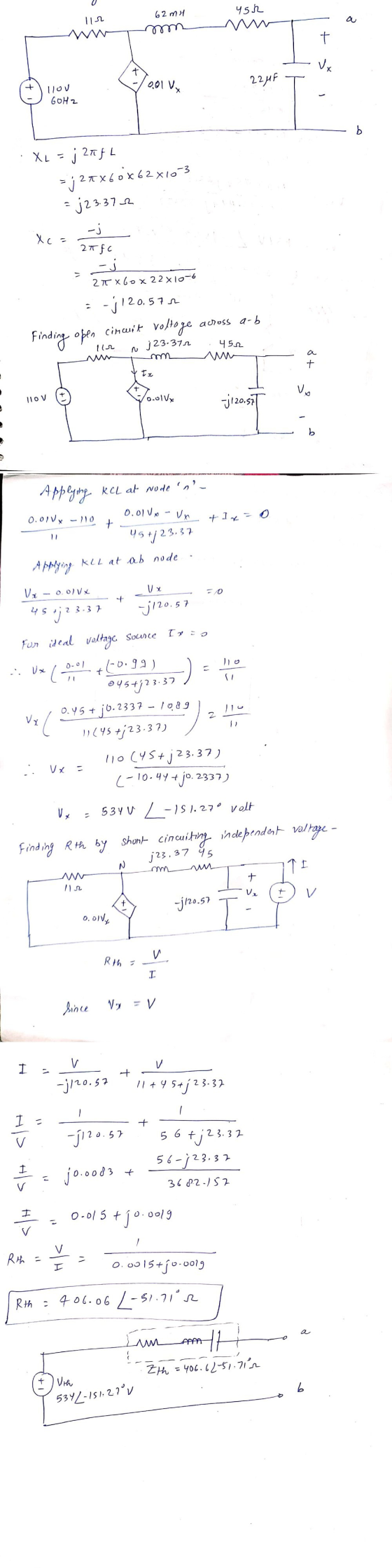 45h 12 62 my m t Vx 0,01 Vx 22uF Hov 60Hz b XL = ; 2a fL =;24x60x62x10-3 = ; 23.372 از۔ Xc= 27fc - ; 2 T x 60 x 22x10-6 - 312