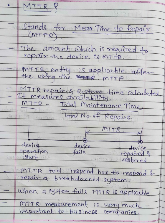 MITRO stands for Mean Time to Repair CMITR). The amount which is required to repair the device is TTRO MITR entity is applica