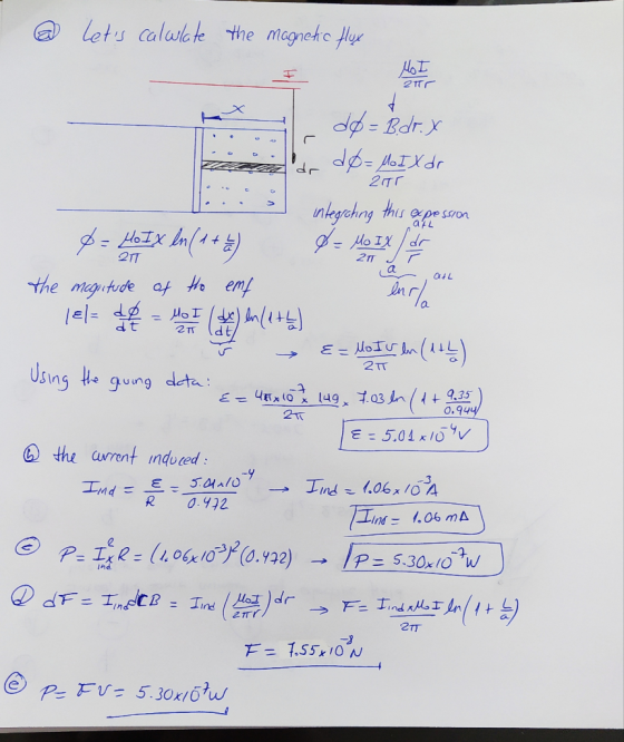 @ Lets calwlate the magnetic flux Tr 211 2 ca O2 2T do= B. dr.x dr dø= Mo IX dr integrating this a pesson $ = HOIX ln(4+4)