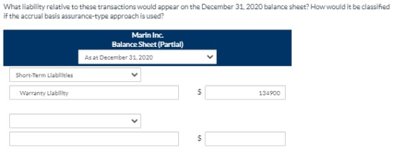 What liability relative to these transactions would appear on the December 31, 2020 balance sheet? How would it be classified