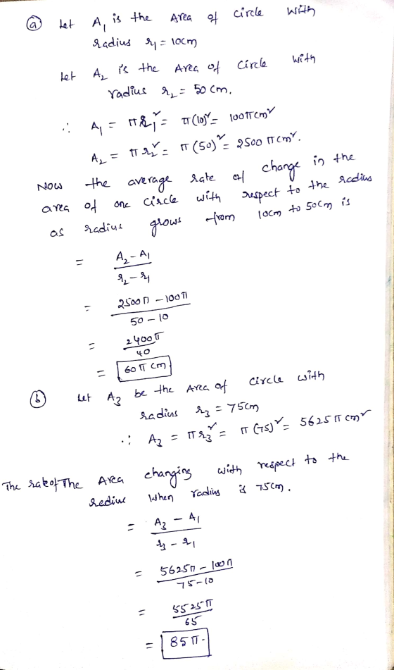 circle with is the Area a Let A, of radius r = 10cm with let A is the Area of Circle radius r = 50cm. Ay = 18,TT (109= lootiC