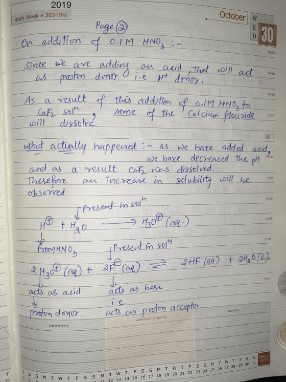 2019 October 44th Week 303-062 - Page 2 on addition of OM HNO, : - since we are adding an acid that will act as proton donor