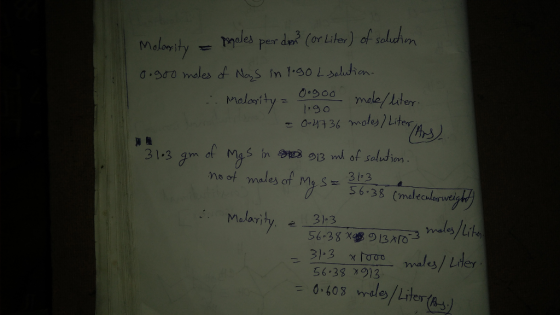 Molomity = moles perdon (or Liter) of solution oogoo moles of Nays in logo L solution. . Melority a gogoo moe/liter - 0.4736