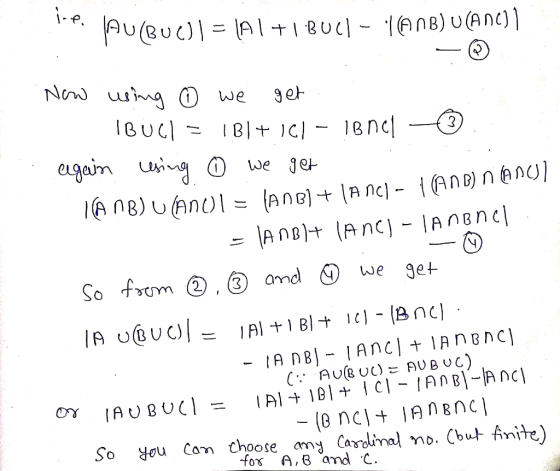 17. JAU (BUC)= AI +1 BUCI - LANB) U(ANC)). - © Now using o we get IBUCI = IBI+1C/- 1B nel 3 again using o we get TANBUANO I =