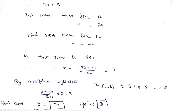 r=0.5 Test scone mean (4= Go 20 final score mean (uz 60 20 test scanso i yo, za 80 - 60 Ro 1 d By correlation coefficient I f