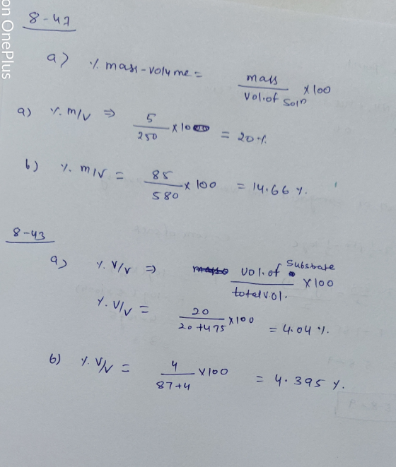 8-43 a ma-voly me mas loo Vol.of Solp X l0D = ২०/ 250 7 mIN 38 X loo 14.66 1. Subsrate . V/v X loo totetvol 1.VIv 20 =4.04 1.