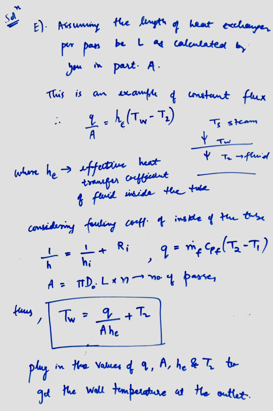 n Se heat exchanger ora E). Assuming the length per pass be L as calculated you in part. A. This is an example of constant fl