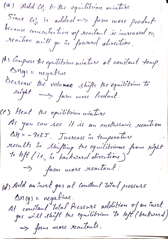 EDIT (2) Wold co, to the equilibrina minture Since com is anlekeol -> frosne umse product because concentration of rewitand i
