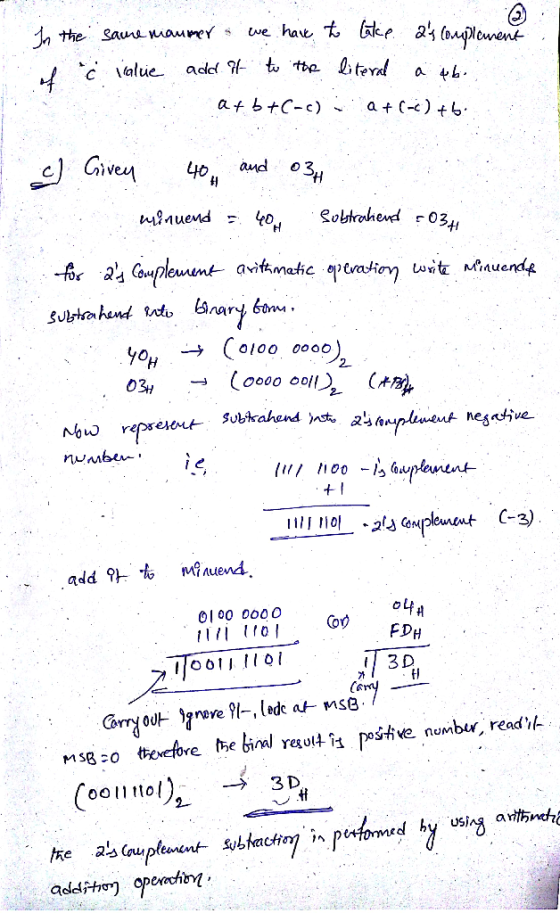 c value, add%tutte lterd a e) Given 4011 and 02H Now repseet subtrahend +I ol oo 0000 11 10 oo 0 3D 3 D ooll to eleltio op