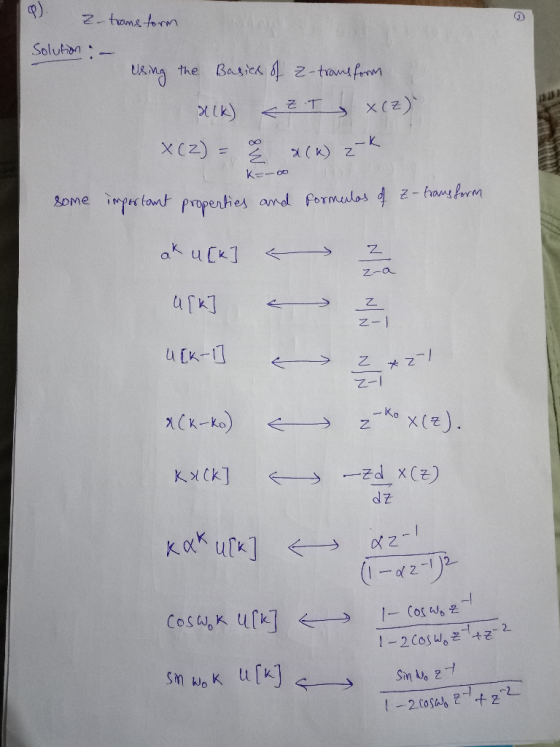 z-transform Solution - Using the Basics of z-transform alk) uzT) XCZ) X (Z) = a(k) zrk KE- some important properties and form