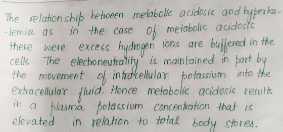 The relationship between metabolic acidosis and hyperka- lemia as in the case of metabolic acidosis there were excess hydroge