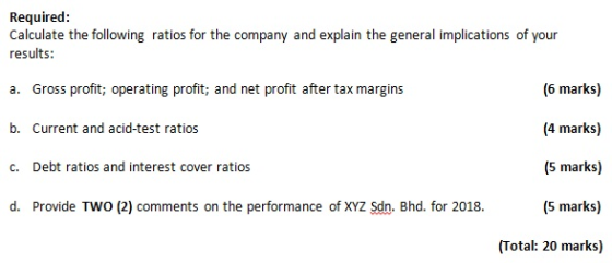 Required: Calculate the following ratios for the company and explain the general implications of your results: a. Gross profi