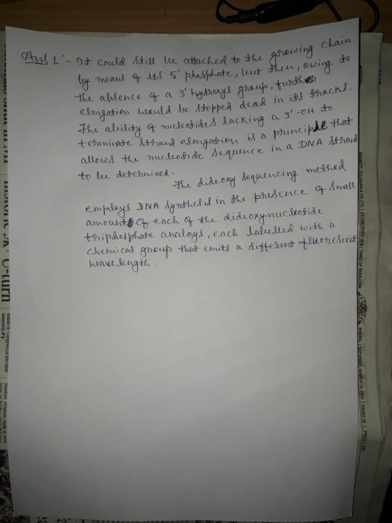 Aus 1 :- gt could still lee attached to the sun, owing to the growing chain *UU UUL UTILL ydroxyl group, further ped dead in