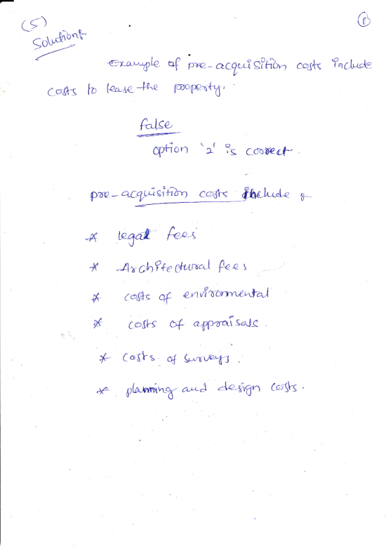 (S) Solution CLavngle af pe-acguisifn cast achete COto lease-the pety false option 2 coect pe-acquisition cets thehude legal