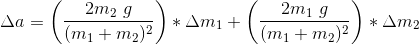 Aa= 2m2 g (mi + m2) ) * Ami + 2m 9 ) * Amz (mı + m2))