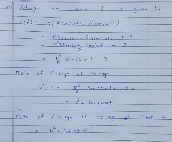in Voltage time + is given by vlt) = v/Rcos (wt), Rsin (wt)) 1 3 3 R (os (wt). R sincet) Rºosintwt) Coslwt) R² Sin (awt) + 3